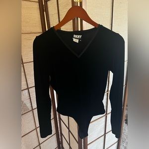 DKNY 90s vintage black velvet thong bodysuit